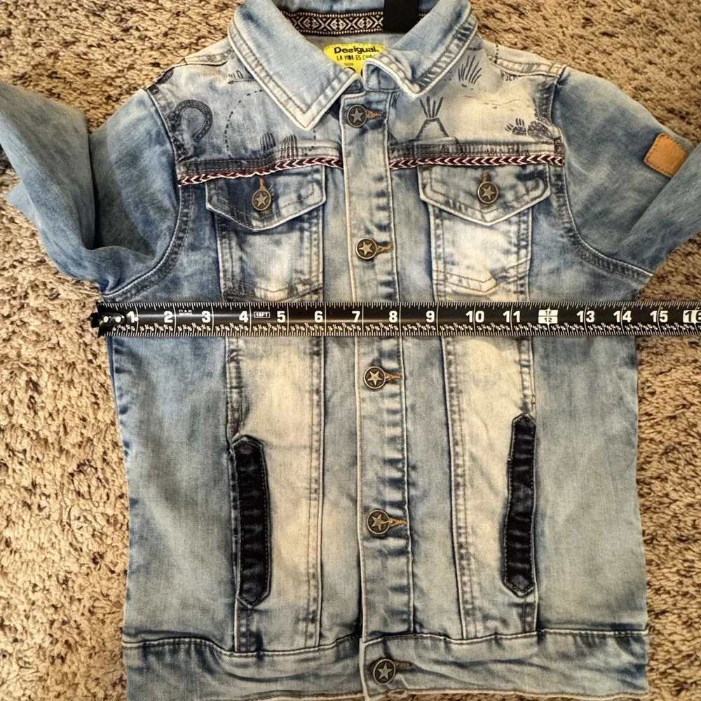 Desigual Girls 7/8 Western‎ Denim Jacket Bull Skull Embroidered Rodeo